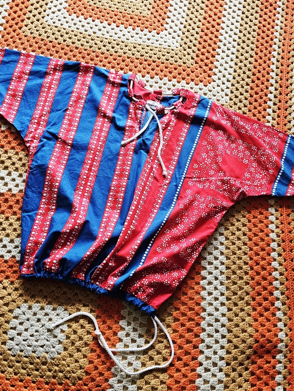 Vintage 70s Folk Peasant Top Lace-Up Scandinavian Cottagecore Christenfeld